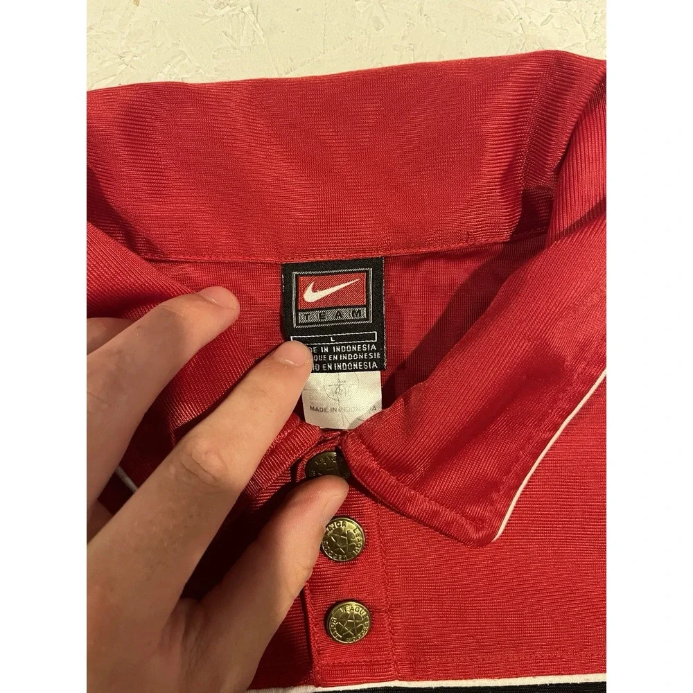 Vintage Nike Team MLS Soccer‎ Polo Shirt Mens L Black Red Embroidered Soccer